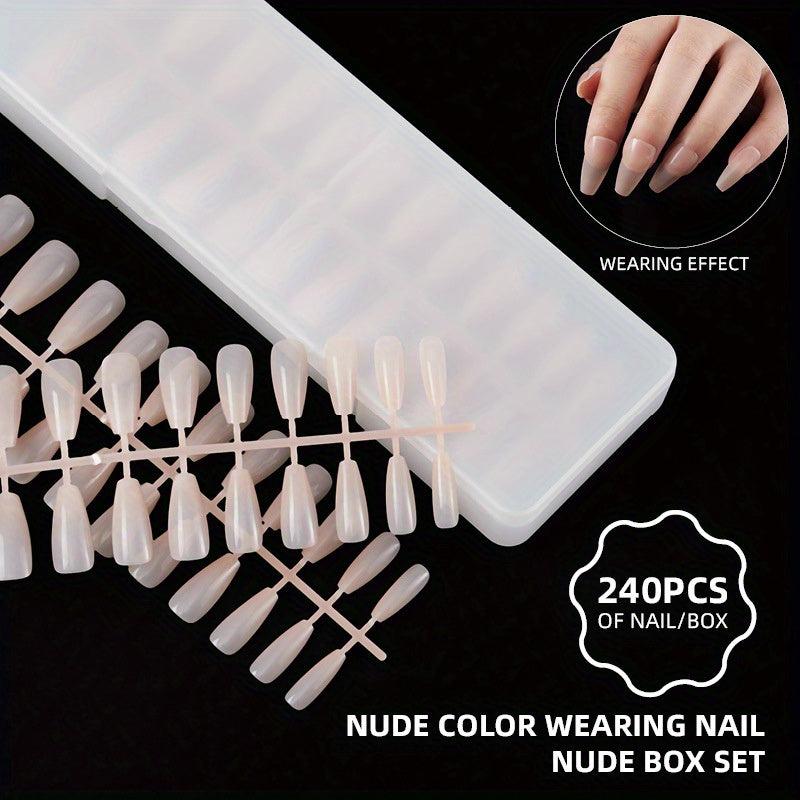 240pcs Nude Acrylic Nail Tips Medium Ballet False Nail Extension Manicure
