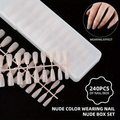 240pcs Nude Acrylic Nail Tips Medium Ballet False Nail Extension Manicure