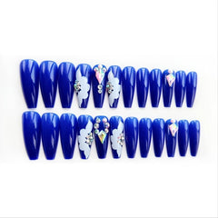 24 pcs Rhinestone Press On Nails Long Dark Full Cover Artificial Nails