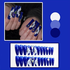 24 pcs Rhinestone Press On Nails Long Dark Full Cover Artificial Nails