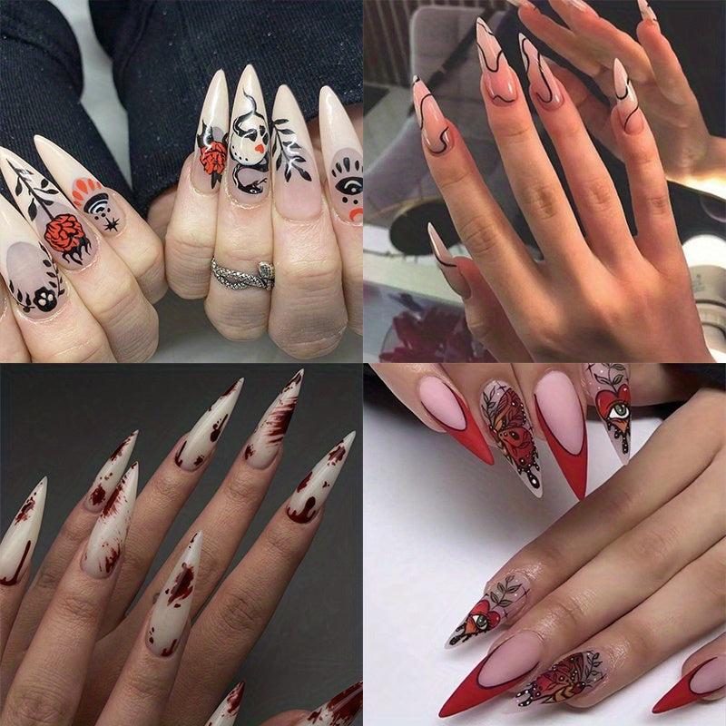 Halloween Spider Flame False Nails Set with Adhesive Tabs