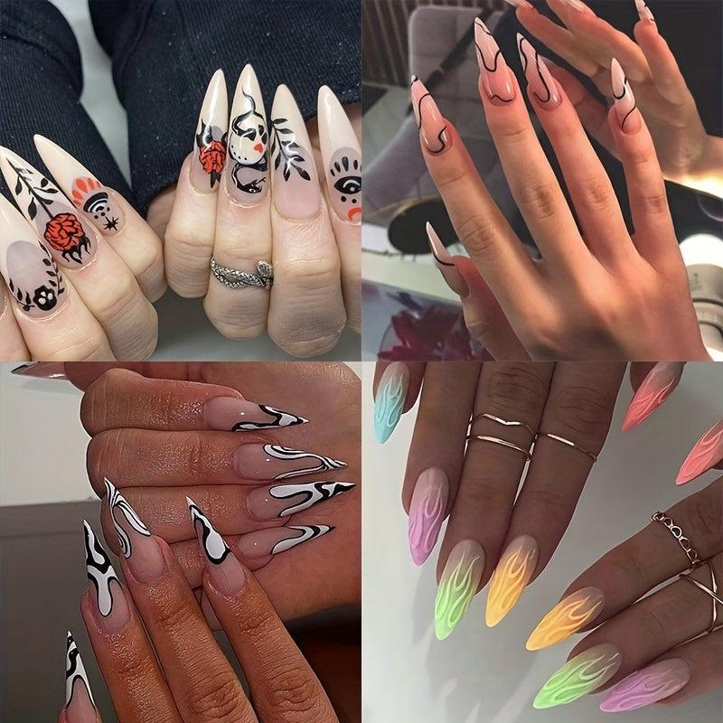 Halloween Spider Flame False Nails Set with Adhesive Tabs