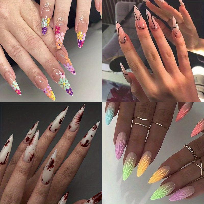 Halloween Spider Flame False Nails Set with Adhesive Tabs