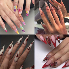 Halloween Spider Flame False Nails Set with Adhesive Tabs