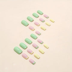 24pcs Bright Green Yellow Pink Press On Nails Medium Square False Nails