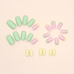 24pcs Bright Green Yellow Pink Press On Nails Medium Square False Nails