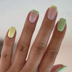 24pcs Bright Green Yellow Pink Press On Nails Medium Square False Nails