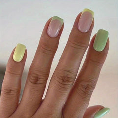 24pcs Bright Green Yellow Pink Press On Nails Medium Square False Nails