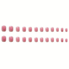 24pcs Winter Pink Acrylic Press On Nails Full Cover Gradient Glue On False Nails