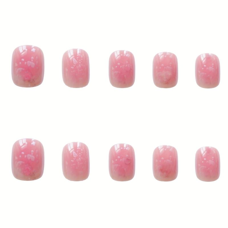 24pcs Winter Pink Acrylic Press On Nails Full Cover Gradient Glue On False Nails