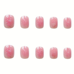 24pcs Winter Pink Acrylic Press On Nails Full Cover Gradient Glue On False Nails