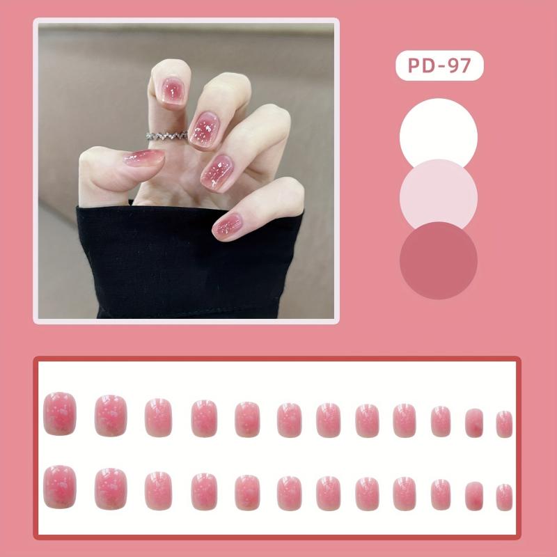 24pcs Winter Pink Acrylic Press On Nails Full Cover Gradient Glue On False Nails