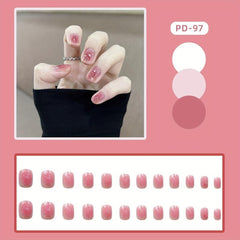 24pcs Winter Pink Acrylic Press On Nails Full Cover Gradient Glue On False Nails