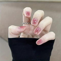 24pcs Winter Pink Acrylic Press On Nails Full Cover Gradient Glue On False Nails