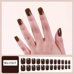 24pcs Glossy Brown Press On Nails Short Square False Nails