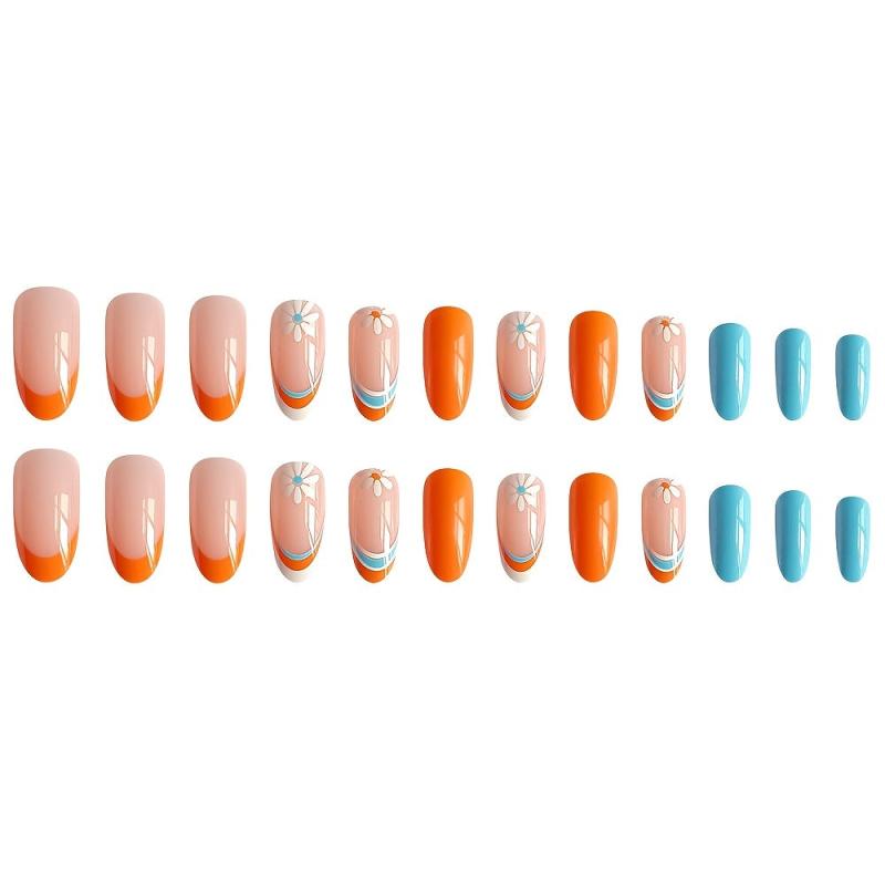 Glossy Almond Press On Nails French Tip False Nails