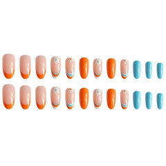 Glossy Almond Press On Nails French Tip False Nails
