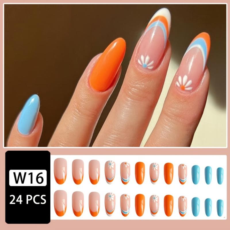 Glossy Almond Press On Nails French Tip False Nails