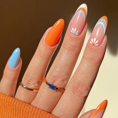 Glossy Almond Press On Nails French Tip False Nails
