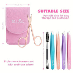6-Piece Eyebrow Tweezers Set with Scissors Brush Stainless Steel