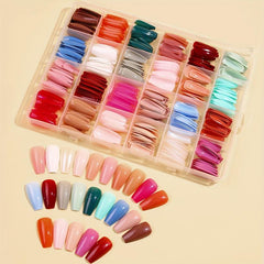 24pcs Glossy Ballet Press On Nails Square False Nails for Women and Girls