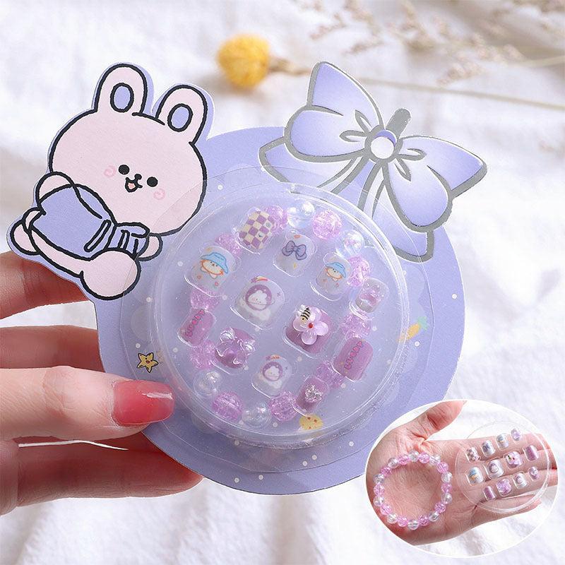 12 Pcs Short Square Press On Nails Cartoon Designs Glossy False Nails