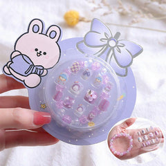 12 Pcs Short Square Press On Nails Cartoon Designs Glossy False Nails