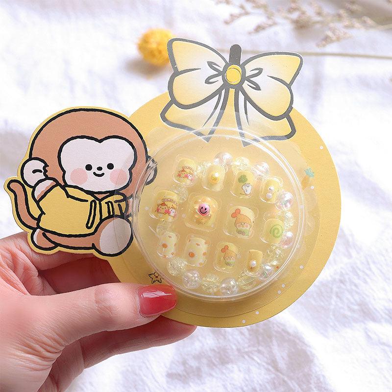 12 Pcs Short Square Press On Nails Cartoon Designs Glossy False Nails