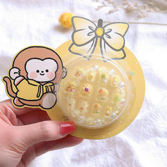 12 Pcs Short Square Press On Nails Cartoon Designs Glossy False Nails