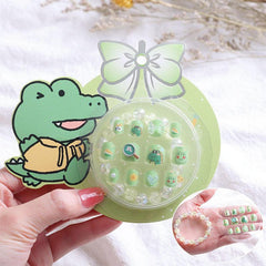 12 Pcs Short Square Press On Nails Cartoon Designs Glossy False Nails