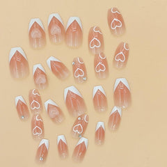 Pink Blush Acrylic False Nails w/ Heart Pattern Sticks On Nails