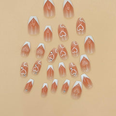 Pink Blush Acrylic False Nails w/ Heart Pattern Sticks On Nails