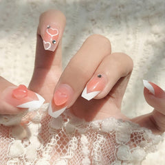 Pink Blush Acrylic False Nails w/ Heart Pattern Sticks On Nails