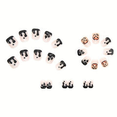 Halloween Press on Nails Short Square Pumpkin Castle Full Cover Nail Tips