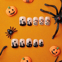 Halloween Press on Nails Short Square Pumpkin Castle Full Cover Nail Tips