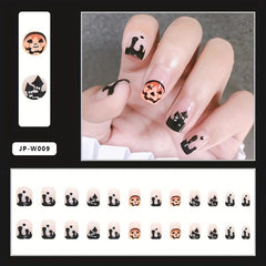 Halloween Press on Nails Short Square Pumpkin Castle Full Cover Nail Tips