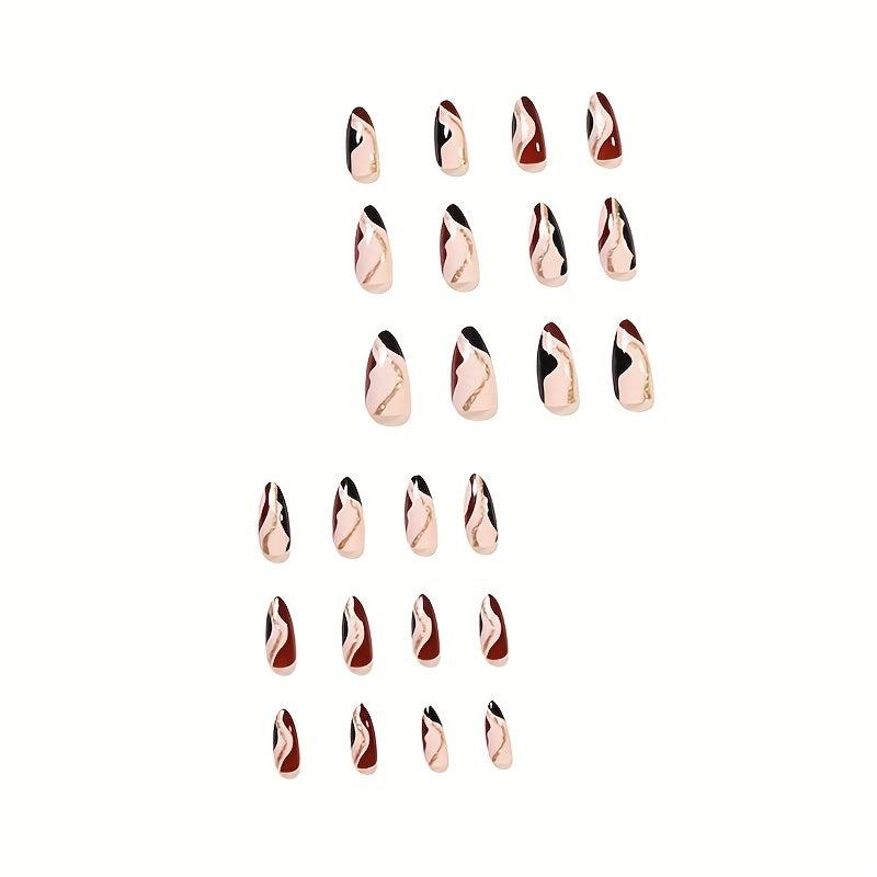 24pcs Golden Glitter Swirl Press On Nails Almond Shape Abstract False Nails
