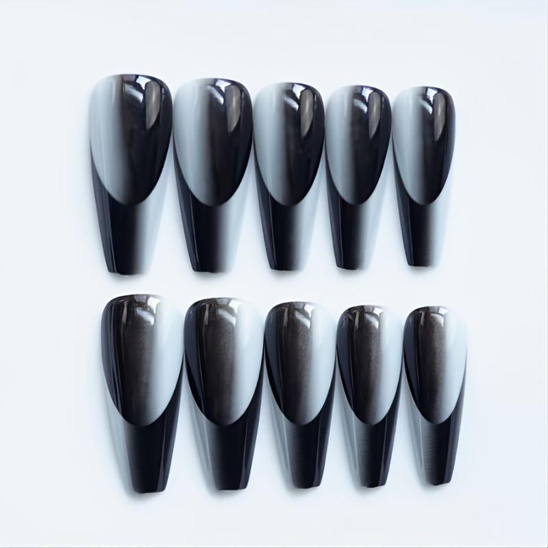 24 Glossy Gray Coffin French Tips Press On Nails Full Cover Ballerina Mani