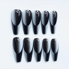 24 Glossy Gray Coffin French Tips Press On Nails Full Cover Ballerina Mani