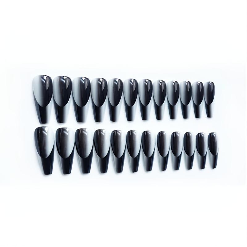 24 Glossy Gray Coffin French Tips Press On Nails Full Cover Ballerina Mani