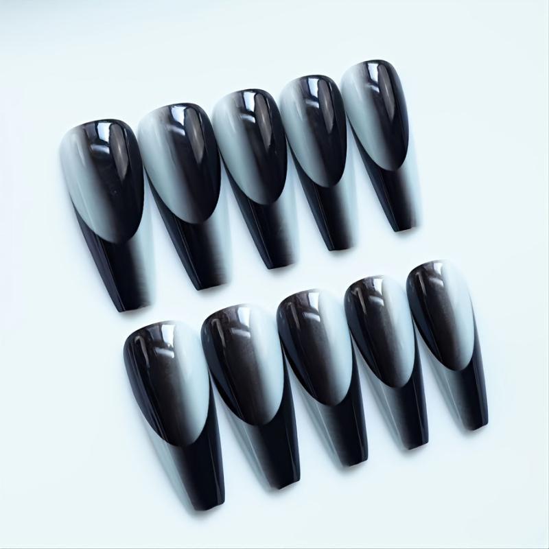 24 Glossy Gray Coffin French Tips Press On Nails Full Cover Ballerina Mani