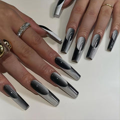 24 Glossy Gray Coffin French Tips Press On Nails Full Cover Ballerina Mani
