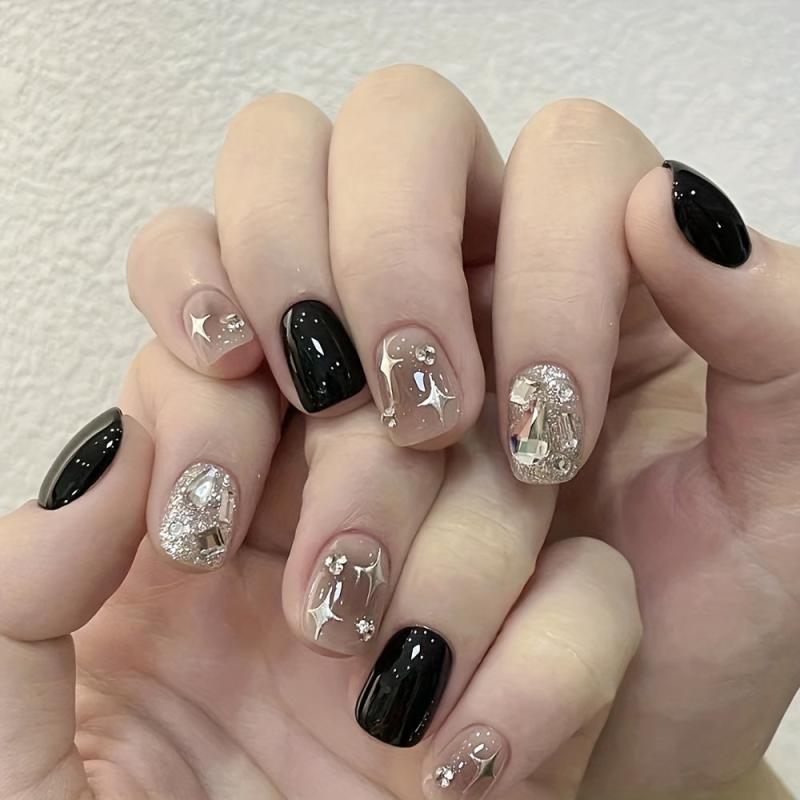 Rhinestone Press On Nails Medium Length Set