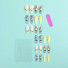 24 pcs Glossy Butterfly Coffin Ballerina Press On Nails for Women and Girls
