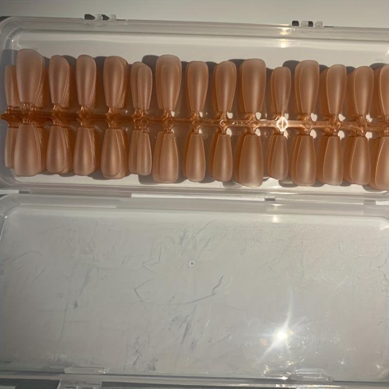 300pcs Frosted Red Brown Gel Nail Tips Medium Coffin Shaped False Nail Tips