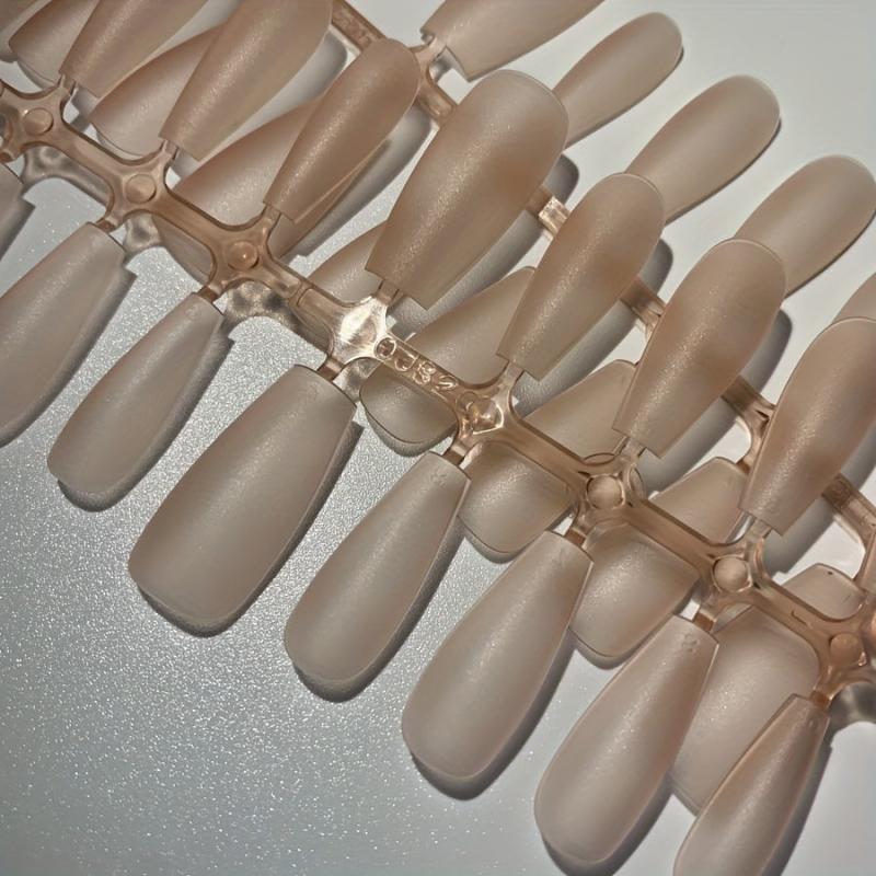 300pcs Frosted Red Brown Gel Nail Tips Medium Coffin Shaped False Nail Tips