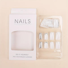 24pcs Silver Sequin Square False Nails for Daily Wear