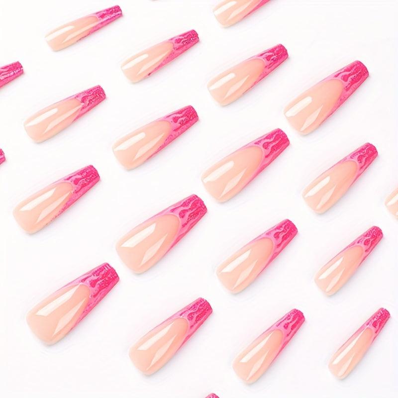 Y2K Pink Medium Press On Nails Long Acrylic False Nails With Rose Pink Flame Tip