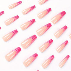 Y2K Pink Medium Press On Nails Long Acrylic False Nails With Rose Pink Flame Tip
