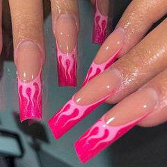 Y2K Pink Medium Press On Nails Long Acrylic False Nails With Rose Pink Flame Tip